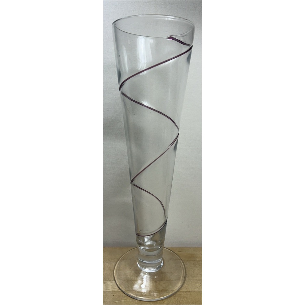 Vintage Crystal‎ Vase Clear With Red Swirl